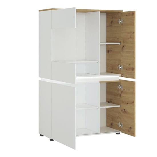 Levy Low Display Cabinet 4 Doors In White And Oak With LED_2