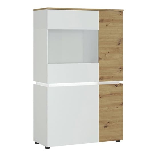 Levy Low Display Cabinet 4 Doors In White And Oak With LED_1