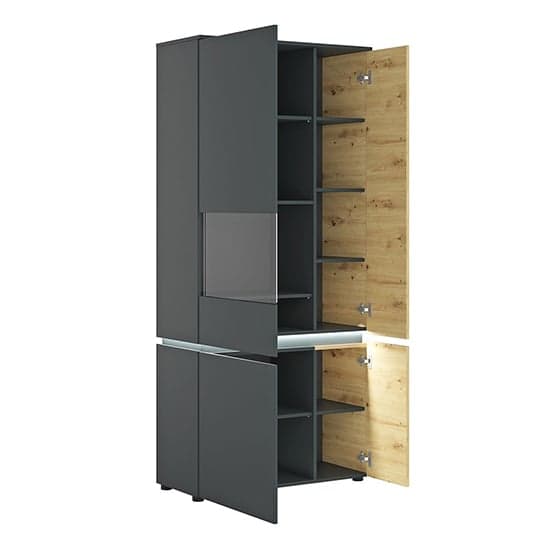Levy Platinum Oak Tall Left Display Cabinet 4 Doors With LED_2