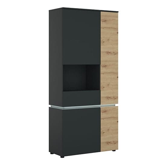 Levy Platinum Oak Tall Left Display Cabinet 4 Doors With LED_1
