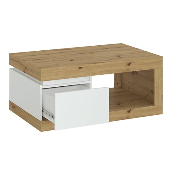 Levy Wooden 1 Drawer Coffee Table In Oak And White_3