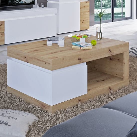Levy Wooden 1 Drawer Coffee Table In Oak And White_1