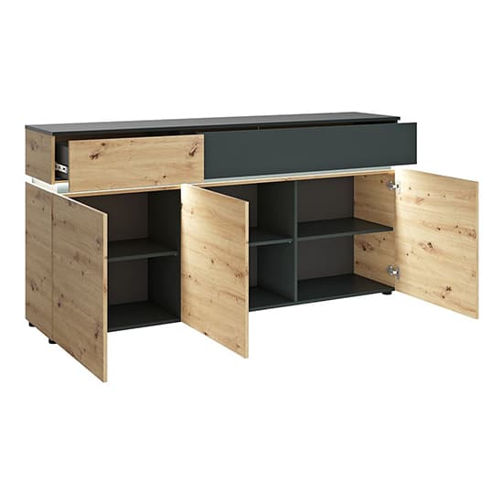 Levy Wooden Sideboard 3 Doors 2 Drawers In Platinum Oak With LED_2