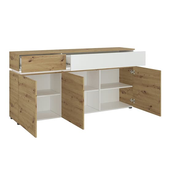 Levy Wooden Sideboard 3 Doors 2 Drawers In White Oak With LED_2