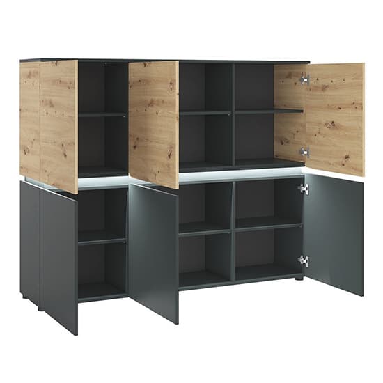 Levy Wooden Sideboard 6 Doors In Platinum Oak With LED_2