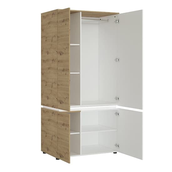 Levy Wooden Wardrobe 4 Door In White And Oak With LED_2