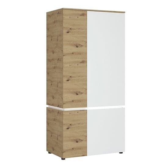Levy Wooden Wardrobe 4 Door In White And Oak With LED_1