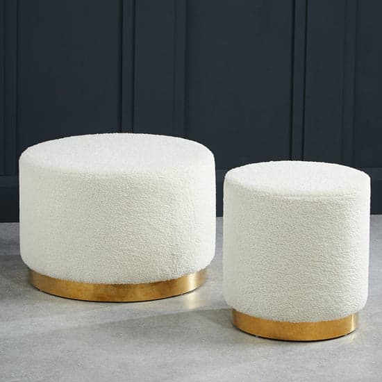 Lewes Large Boucle Fabric Pouffe With Gold Base In Ted White_2