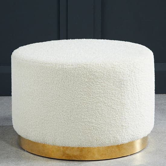 Lewes Large Boucle Fabric Pouffe With Gold Base In Ted White_1