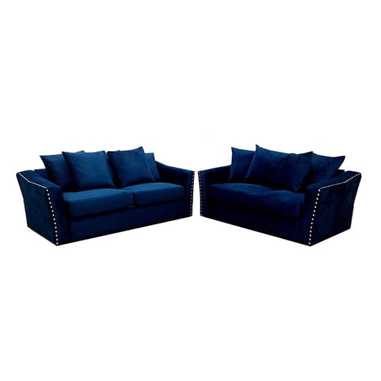 Lewes Velvet 3 + 2 Seater Sofa Set In Marine Blue_3