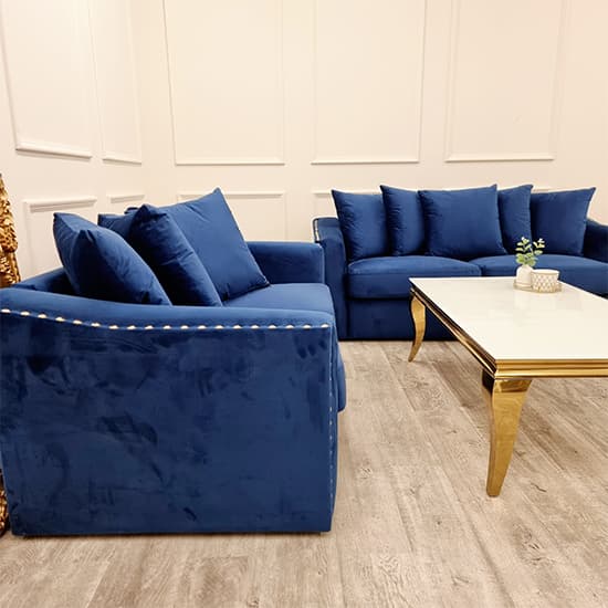 Lewes Velvet 3 + 2 Seater Sofa Set In Marine Blue_7
