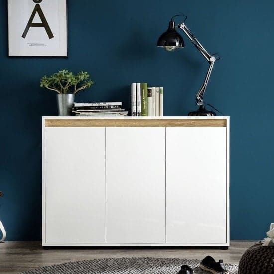 Leyton Modern Sideboard In White With High Gloss Front And Grey_2