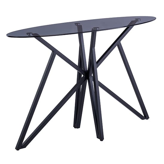 Liam Grey Tinted Glass Console Table With Black Metal Legs Furniture in Fashion