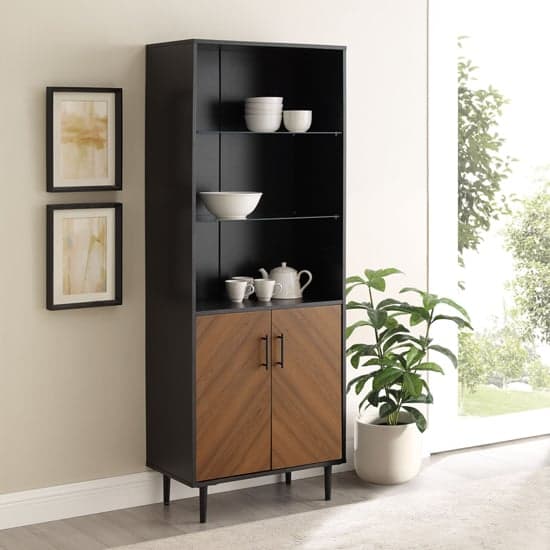 Lian Wooden Display Cabinet With 2 Doors In Black and Brown_1