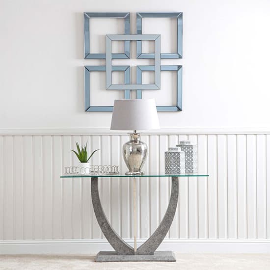 Liberty Clear Glass Console Table With Grey Wooden Base_8
