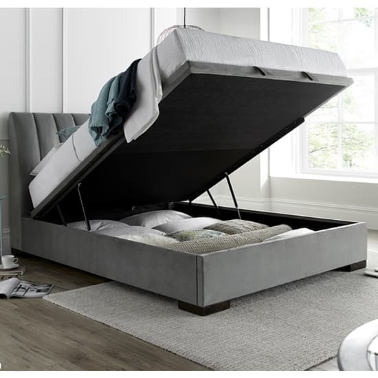 Liberty Velvet Plume Ottoman King Size Bed In Pale Grey Furniture in