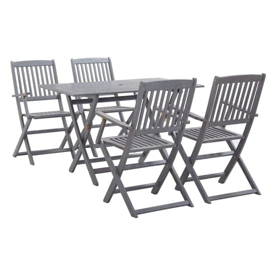 Libni Outdoor 5 Piece Folding Wooden Dining Set In Grey Wash_1