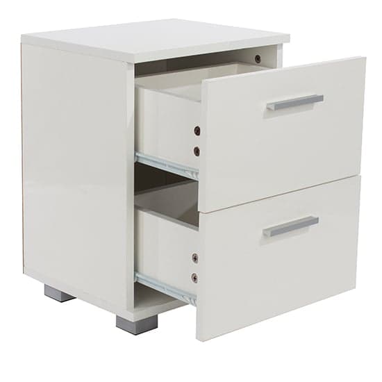 Louth High Gloss 2 Drawers Bedside Cabinet In White_2