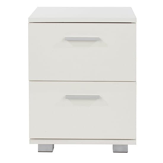 Louth High Gloss 2 Drawers Bedside Cabinet In White_3