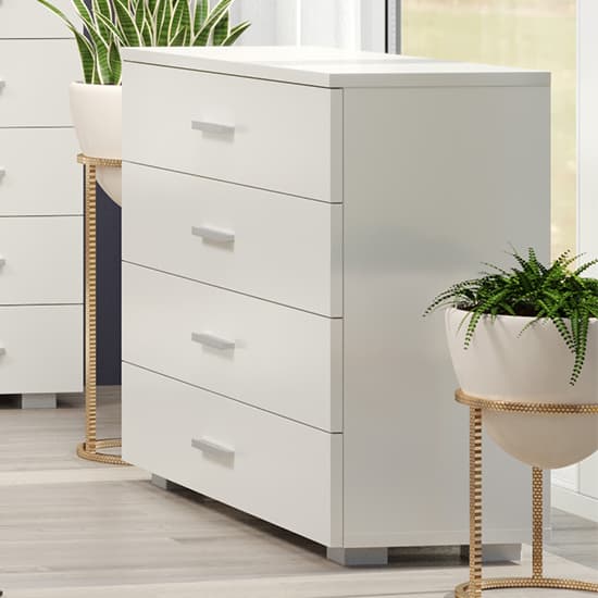 Louth Low High Gloss Chest Of 4 Drawers In White_5