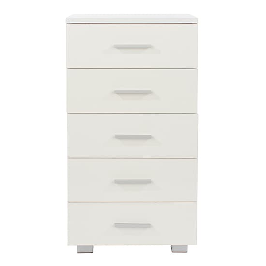 Louth Narrow High Gloss Chest Of 5 Drawers In White_4