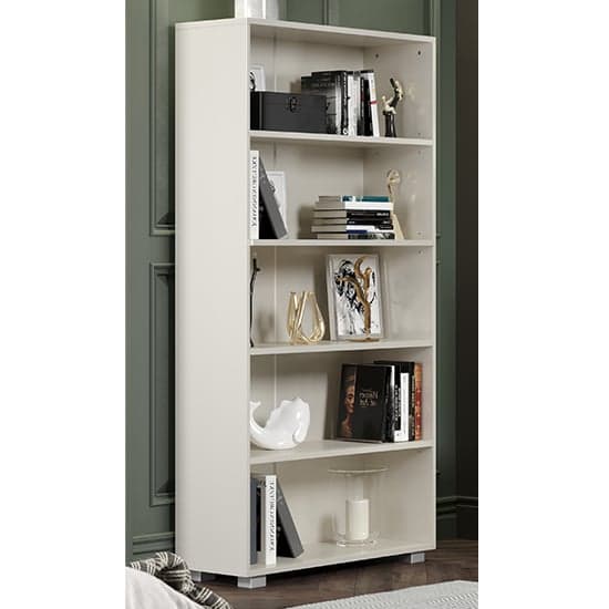 Louth Tall High Gloss 4 Shelves Bookcase In White_1