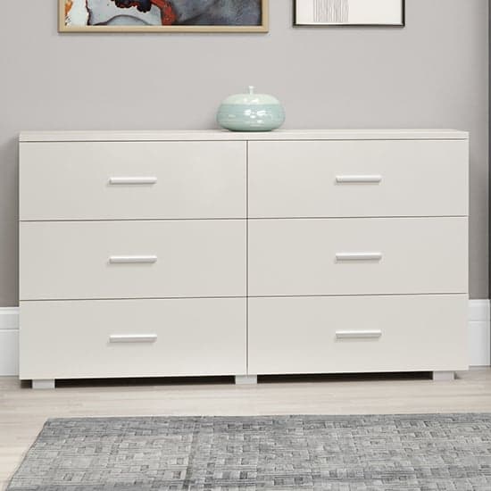 Louth Wide High Gloss Chest Of 6 Drawers In White_1