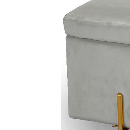 Lilia Velvet Storage Ottoman With Gold Legs In Grey Furniture in Fashion