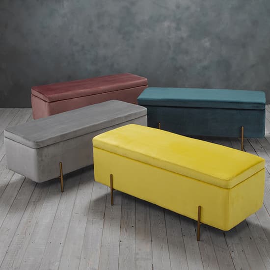 Lilia Velvet Storage Ottoman With Gold Legs In Mustard Furniture in