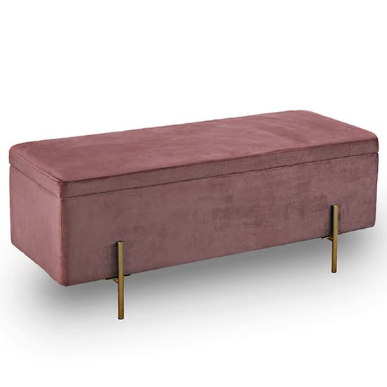 Lilia Velvet Storage Ottoman With Gold Legs In Pink Furniture in Fashion