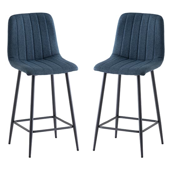 Lillie Blue Fabric Counter Bar Stools In Pair Furniture in Fashion