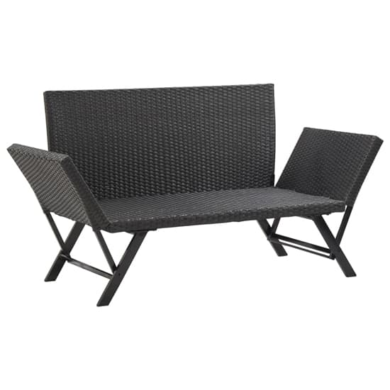 Lillie Garden Seating Bench In Black Rattan With Cushions_7