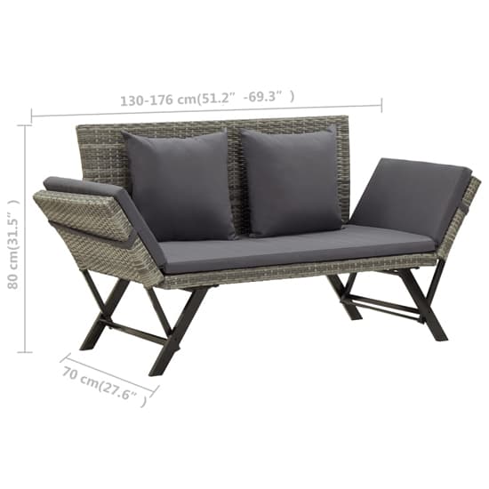 Lillie Garden Seating Bench In Grey Rattan With Cushions_7