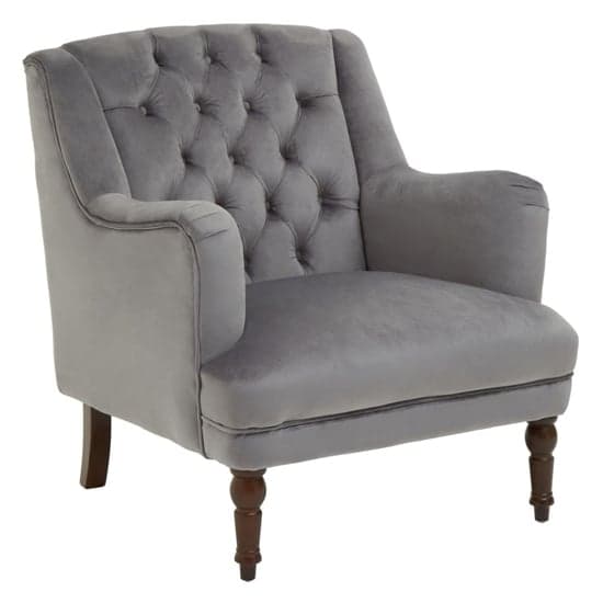 Lillie Velvet Upholstered Armchair In Grey_1