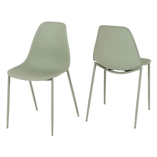 Laggan Green Plastic Dining Chairs With Metal Legs In Pair