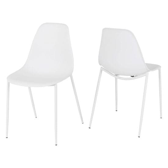 Laggan White Plastic Dining Chairs With Metal Legs In Pair