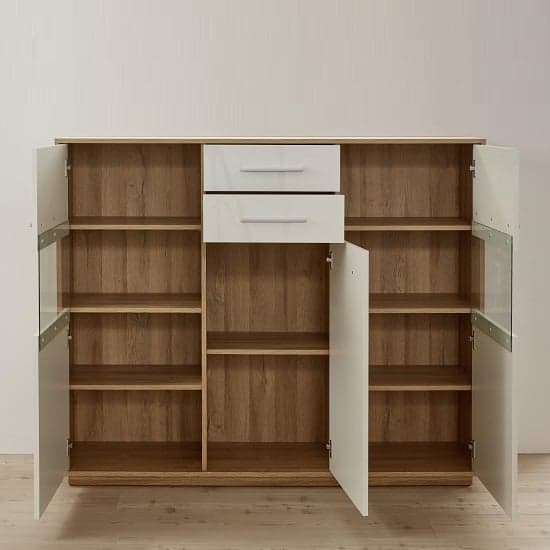 Liona Highboard In Glossy White And Rustic Oak With LED_2
