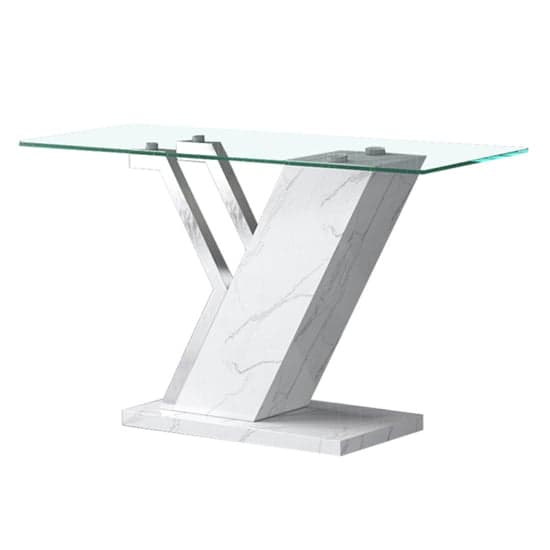 Lisle Glass Console Table With White Marble Effect Wooden Frame_2