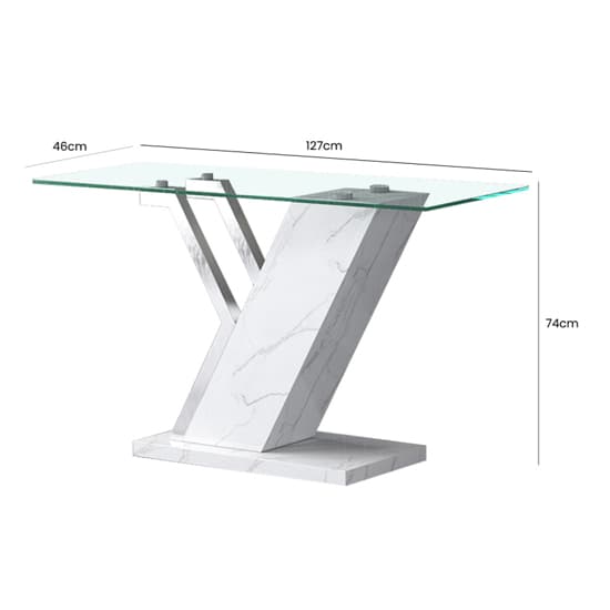 Lisle Glass Console Table With White Marble Effect Wooden Frame_3