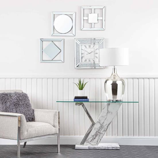 Lisle Glass Console Table With White Marble Effect Wooden Frame_4