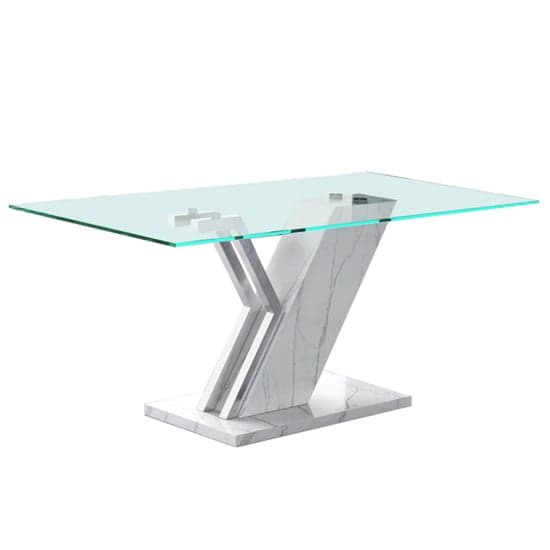 Lisle Glass Dining Table With White Marble Effect Wooden Frame_2