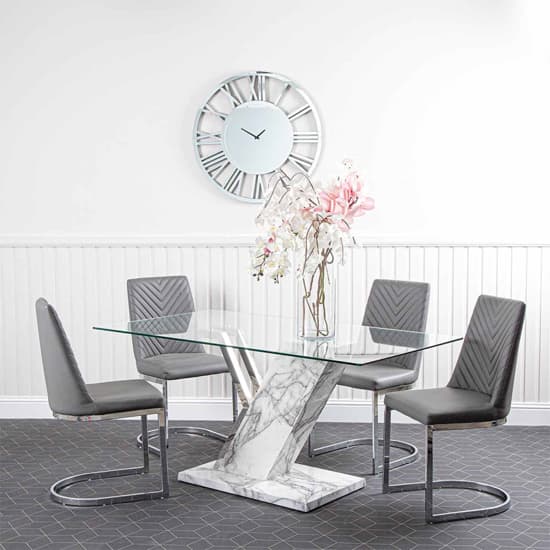 Lisle Glass Dining Table With White Marble Effect Wooden Frame_4