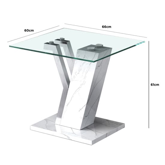 Lisle Glass End Table With White Marble Effect Wooden Frame_3