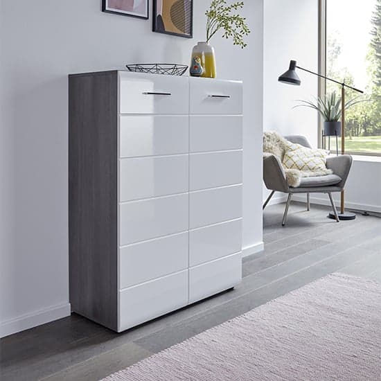 Aquila Shoe Cabinet In White High Gloss And Smoky Silver_2