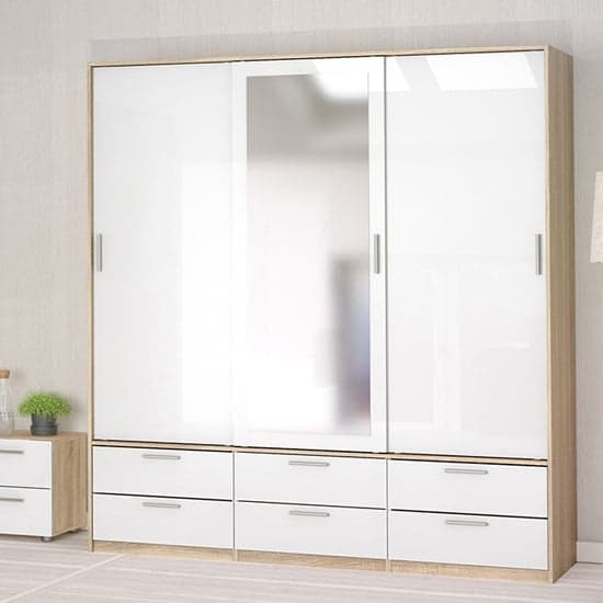Liston Mirrored Sliding Doors Wardrobe In Oak And White Gloss_2