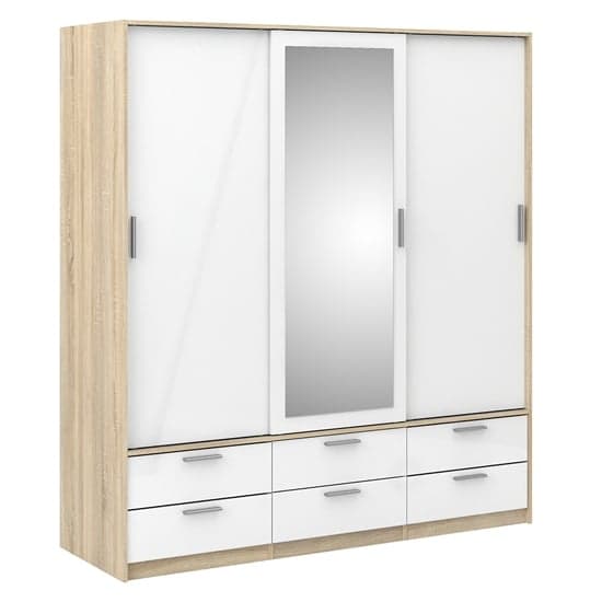 Liston Mirrored Sliding Doors Wardrobe In Oak And White Gloss_3