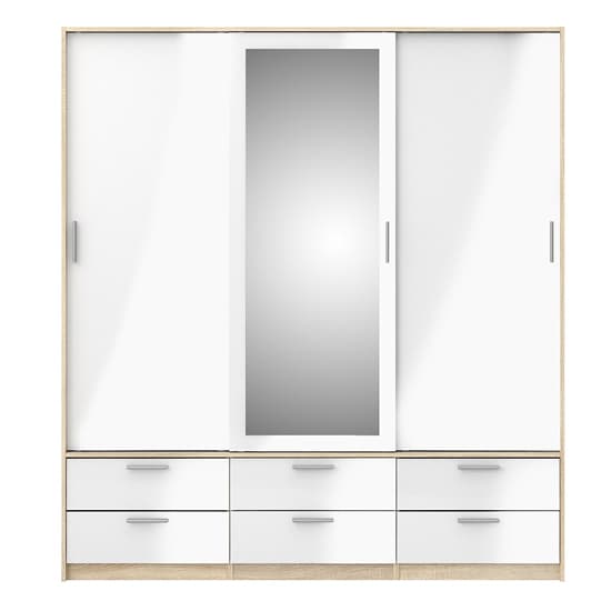 Liston Mirrored Sliding Doors Wardrobe In Oak And White Gloss_6