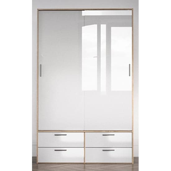 Liston Wooden Sliding Doors Wardrobe In Oak And White High Gloss_1