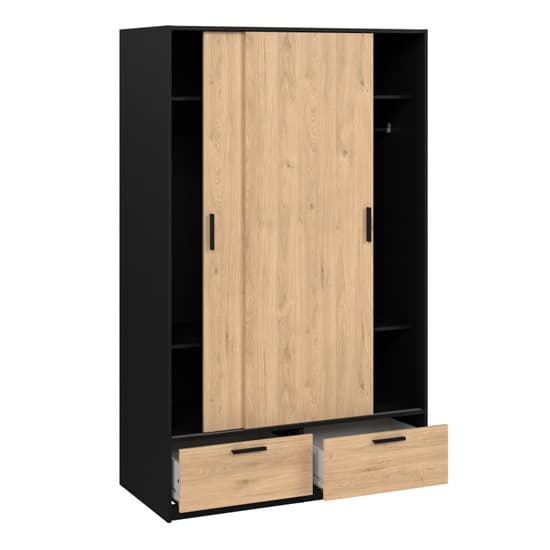 Liston Wooden Wardrobe 2 Doors 2 Drawers In Black And Oak_5