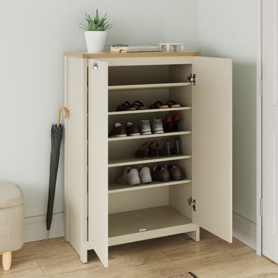 Loftus Wooden Shoe Storage Cabinet With 2 Doors In Cream_2